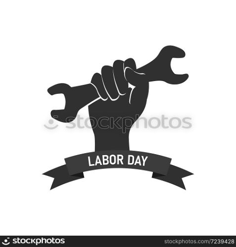 Labor Day logo template. Hand holds wrench symbol. Vector EPS 10. Labor Day logo template. Hand holds wrench symbol Vector EPS 10