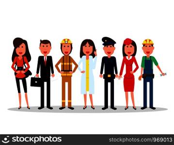 Labor Day. People group characters of different professions on a white background. Illustration vector flat style.