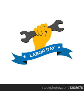 Labor Day vector illustration. Hand with wrench and text Labor Day EPS 10