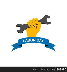 Labor Day vector illustration. Hand with wrench and text Labor Day EPS 10