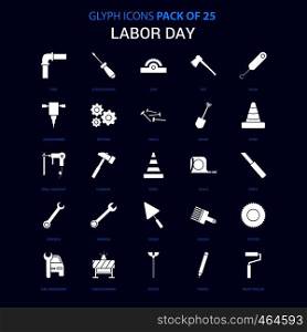 Labor day White icon over Blue background. 25 Icon Pack