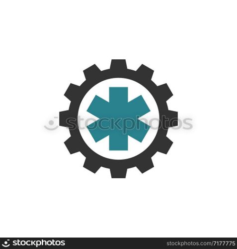 Labor Healthcare Logo Template. Cog Wheel Illustration Design. Vector EPS 10.