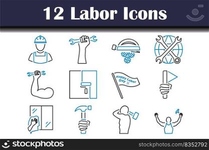 Labor Icon Set. Editable Bold Outline With Color Fill Design. Vector Illustration.