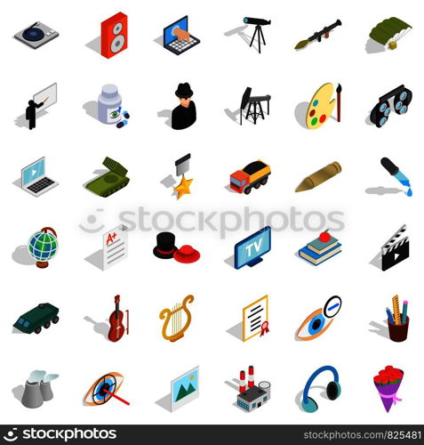 Labor icons set. Isometric style of 36 labor vector icons for web isolated on white background. Labor icons set, isometric style