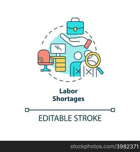 Labor shortages concept icon. Lack of workforces. Macro economy trends abstract idea thin line illustration. Isolated outline drawing. Editable stroke. Arial, Myriad Pro-Bold fonts used. Labor shortages concept icon