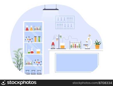 Laboratorium with Conducting Research Scientific, Experimentation and Measurement in a Lab in Flat Cartoon Hand Drawn Templates Illustration