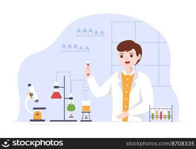 Laboratorium with Conducting Research Scientific, Experimentation and Measurement in a Lab in Flat Cartoon Hand Drawn Templates Illustration