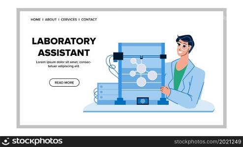 Laboratory Assistant Making Experiment Vector. Laboratory Assistant Young Man Make Test And Discovery With Lab Digital Equipment. Character Science Technology Web Flat Cartoon Illustration. Laboratory Assistant Making Experiment Vector