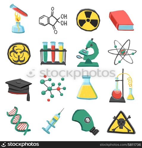Laboratory chemistry icon set. Laboratory chemistry science education icons set isolated vector illustration