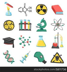 Laboratory chemistry icon set. Laboratory chemistry science education icons set isolated vector illustration