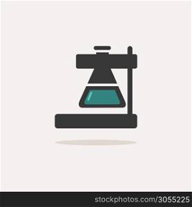 Laboratory conical flask. Icon with shadow on a beige background. Pharmacy flat vector illustration