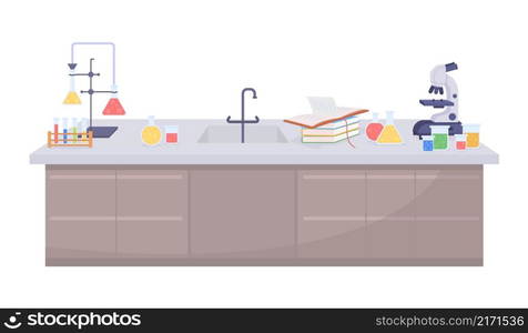 Laboratory desk semi flat color vector item. Realistic object on white. Equipment for chemical experiment isolated modern cartoon style illustration for graphic design and animation. Laboratory desk semi flat color vector item