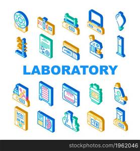 Laboratory Equipment For Analysis Icons Set Vector. Digital Scales And Microscope, Electronic Centrifuge And Heating Plate, Autoclave And Shaker Laboratory Tools Isometric Sign Color Illustrations. Laboratory Equipment For Analysis Icons Set Vector