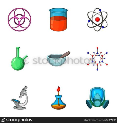 Laboratory equipment icons set. Cartoon set of 9 laboratory equipment vector icons for web isolated on white background. Laboratory equipment icons set, cartoon style