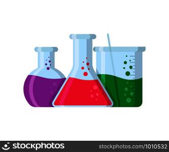 laboratory equipment, set chemistry flasks in flat style. laboratory equipment, set chemistry flasks in flat
