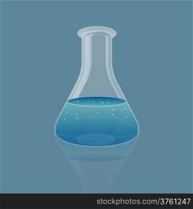 Laboratory flask with blue liquid, vector illustration