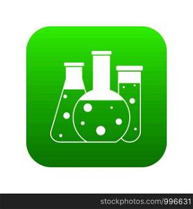 Laboratory flasks icon digital green for any design isolated on white vector illustration. Laboratory flasks icon digital green