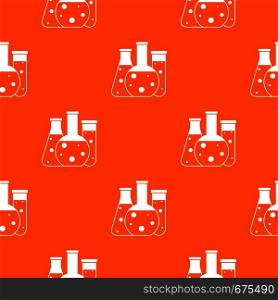 Laboratory flasks pattern repeat seamless in orange color for any design. Vector geometric illustration. Laboratory flasks pattern seamless