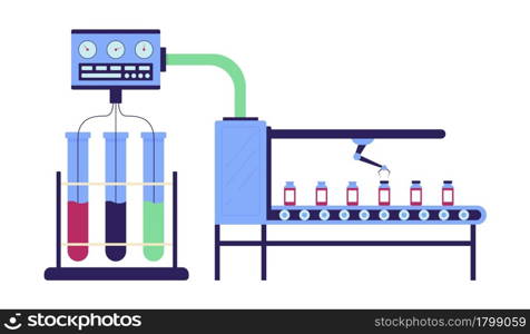 Laboratory for vaccine production flat concept vector illustration. Lab liquid filling machine isolated 2D cartoon object on white for web design. Vaccine manufacturing creative idea. Laboratory for vaccine production flat concept vector illustration