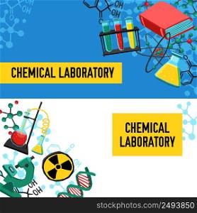 Laboratory horizontal banners set with chemical equipment and research elements isolated vector illustration. Laboratory Banners Set