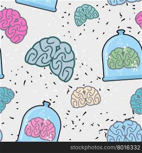 Laboratory of pitcher and human brain in a jar seamless pattern. Glassware for scientific experiments. Vector background scientific research.