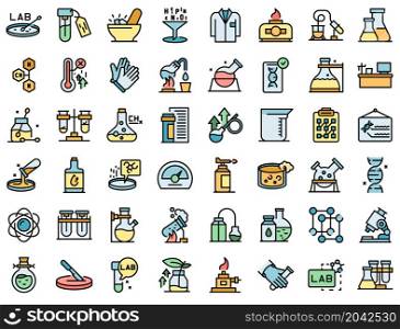 Laboratory research icons set outline vector. Dna science. Microscope chemistry. Laboratory research icons set vector flat