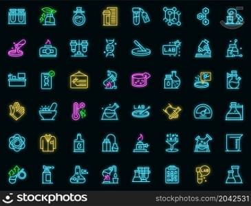 Laboratory research icons set outline vector. Dna science. Microscope chemistry. Laboratory research icons set vector neon