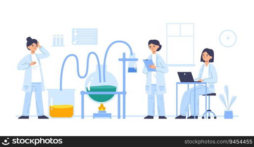 Laboratory research, medical innovation workers, biotech experiment concept of lab research and science laboratory, chemistry innovation for medicine vector illustration. Laboratory research, medical innovation workers, biotech experiment concept