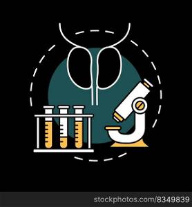 Laboratory researching of kidneys state concept icon for dark theme. Medical tests. Kidney stone analysis. Medicine technology abstract idea thin line illustration. Isolated outline drawing. Laboratory researching of kidneys state concept icon for dark theme