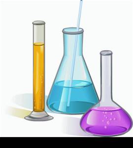 Laboratory set of flasks glassware with tube and cork concept vector illustration