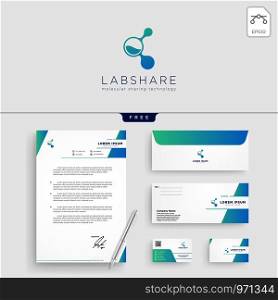 laboratory share technology logo template vector illustration and stationery, business card, letterhead. laboratory share technology logo template vector illustration