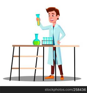 Laboratory Technician Guy Growing Medicinal Vector. Isolated Illustration. Laboratory Technician Guy Growing Medicinal Vector. Isolated Cartoon Illustration