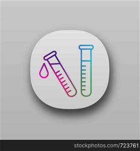 Laboratory test app icon. UI/UX user interface. Lab diagnostics. Chemical research. Test tubes. Scientific laboratory. Web or mobile application. Vector isolated illustration. Laboratory test app icon