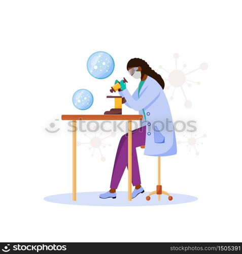 Laboratory worker flat color vector faceless character. Medical examination. Woman with microscope. Microorganism research isolated cartoon illustration for web graphic design and animation