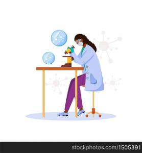 Laboratory worker flat color vector faceless character. Medical examination. Woman with microscope. Microorganism research isolated cartoon illustration for web graphic design and animation