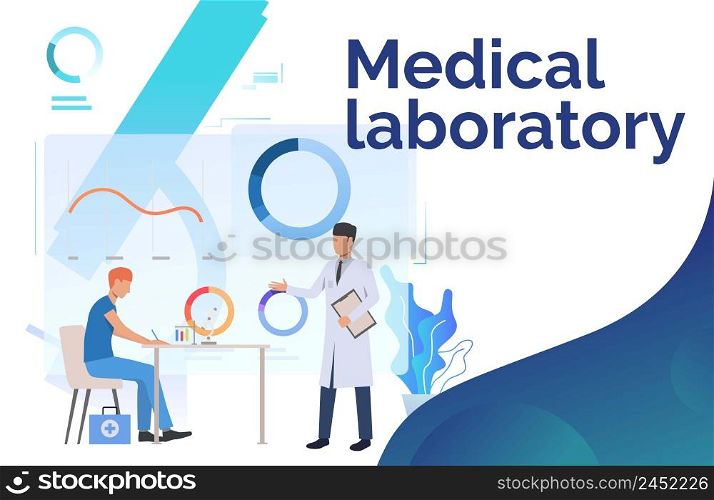 Laboratory workers working with medical data vector illustration. Scientific research, experiment, medicine. Medical laboratory concept. Creative design for presentations, templates, banners