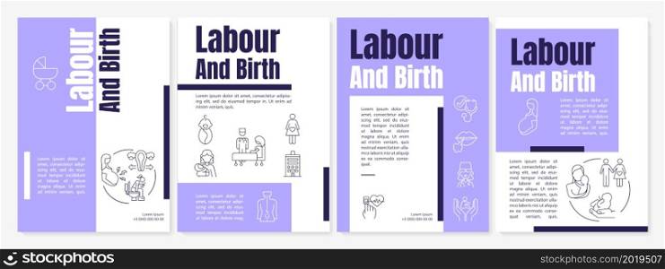 Labour and delivery brochure template. Regular contractions. Flyer, booklet, leaflet print, cover design with linear icons. Vector layouts for presentation, annual reports, advertisement pages. Labour and delivery brochure template