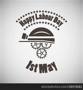 Labour day emblem with helmet and gears. Vector illustration.