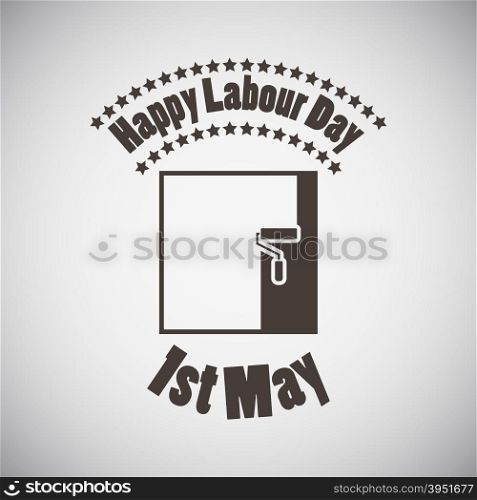 Labour day emblem with roller paintbrush. Vector illustration.