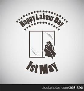 Labour day emblem with window and wiping hand. Vector illustration.