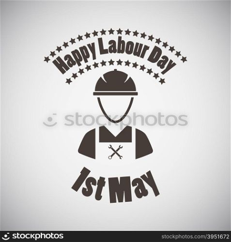 Labour day emblem with worker in coveralls. Vector illustration.