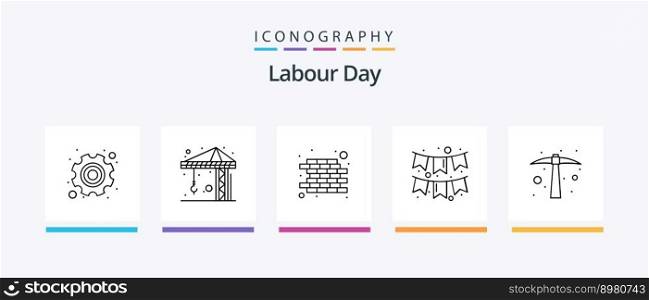 Labour Day Line 5 Icon Pack Including gear. may. light. labor. calendar. Creative Icons Design