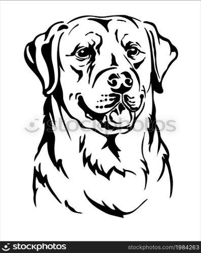Labrador retriever dog black contour portrait. Dog head in front view vector illustration isolated on white. For decor, design, print, poster, postcard, sticker, t-shirt, cricut, tattoo and embroidery. Labrador retriever dog vector black contour portrait vector