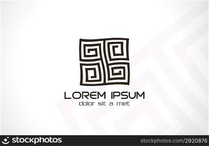 Labyrinth abstract logo template. Puzzle rebus logic. Vector icon. Editable.