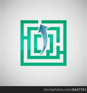 Labyrinth and arrow vector icon design, application and graphic design. Shiny Labyrinth vector icon and modern symbol