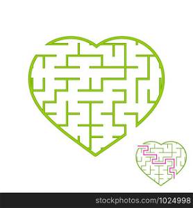Labyrinth with a green stroke. Lovely heart. A game for children. Simple flat vector illustration isolated on white background. With the answer. Labyrinth with a green stroke. Lovely heart. A game for children. Simple flat vector illustration isolated on white background. With the answer.