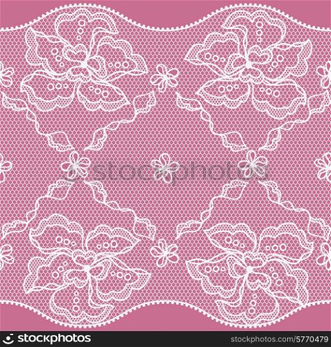 Lace fabric seamless border with abstact flowers.