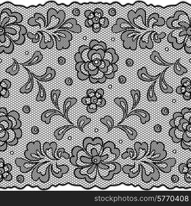 Lace fabric seamless border with abstract flowers.