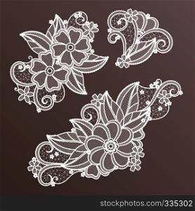 Lace fashion handmade decoration with flowers. Vector needlework. Handmade ornament pattern textile illustration. Lace fashion handmade decoration with flowers. Vector needlework