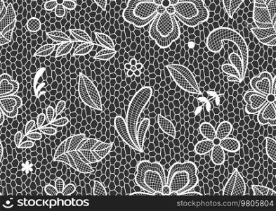Lace seamless pattern with flowers and leaves. Embroidery handmade decoration. Vintage fashion needlework.. Lace seamless pattern with flowers and leaves. Embroidery handmade decoration.